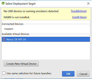 Select Deployment Target dialog box