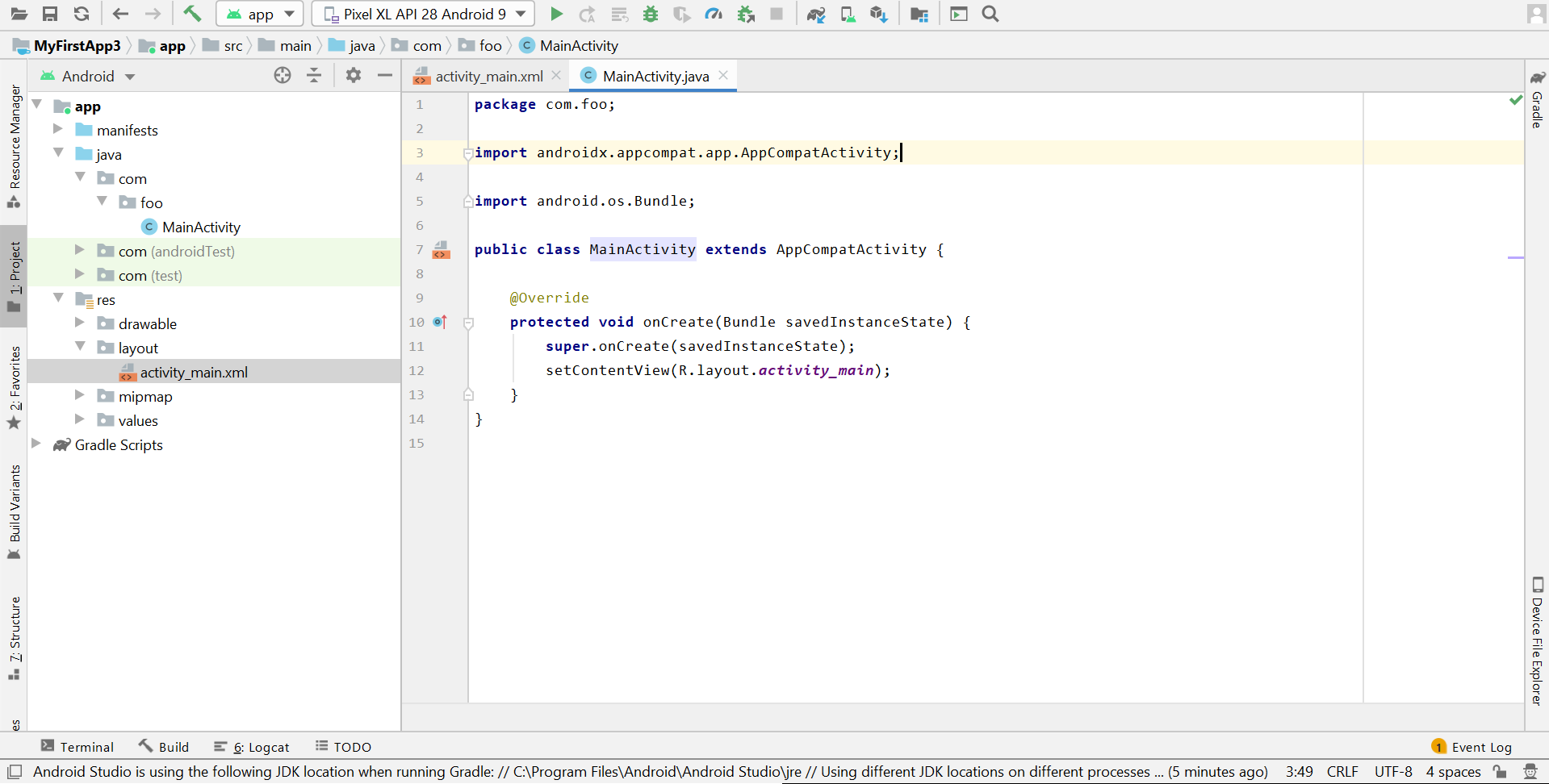 Navigate to your MainActivity.java file