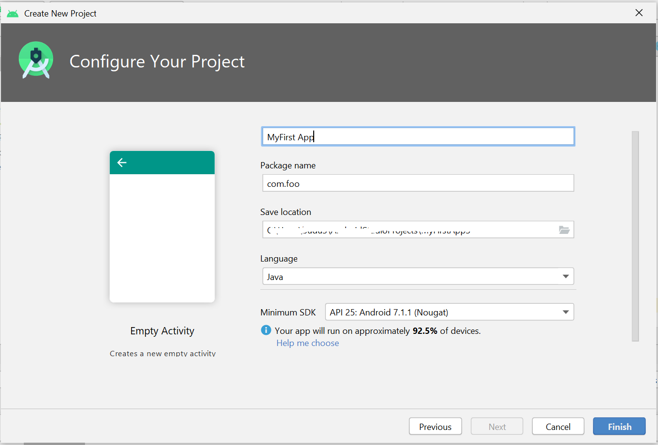Configure Your Project screen